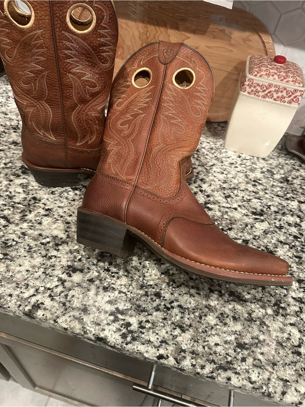 Ariat Brown Leather Western Boots with Gold Logo Accent-like New-Men
